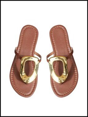 Metal Decor Flip Flop Thong Sandals Comfortable Slip On Flat Sandals
